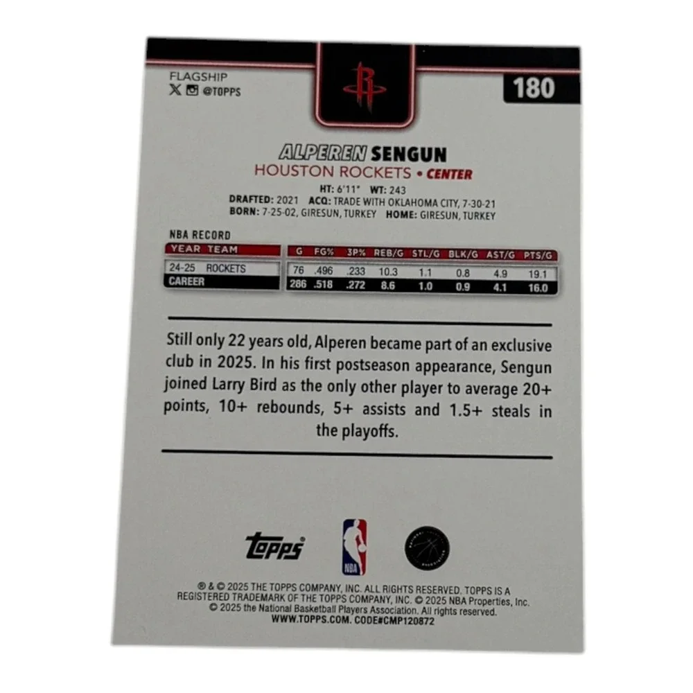 2025 Topps Alperen Sengun Houston Rockets #180 Silver Glitter Foil‎ Basketball - Picture 2 of 2